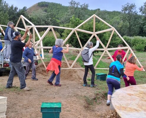 Curso de domo geodesico de madera en Bolea